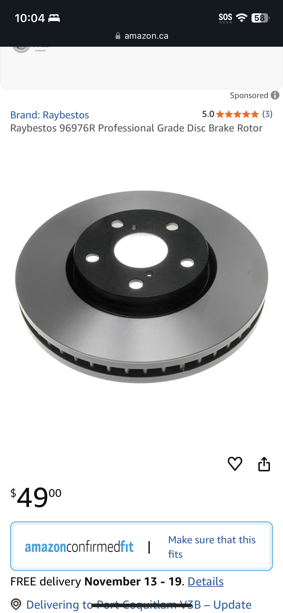 Raybestos 96976R Professional Grade Disc Brake Rotor