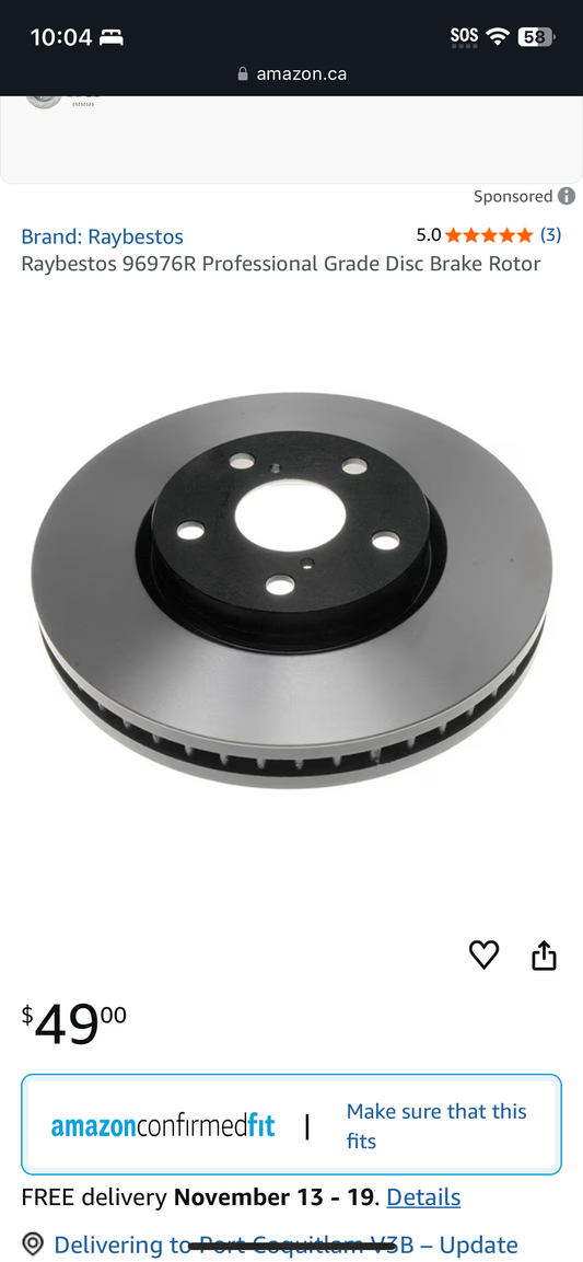 Raybestos 96976R Professional Grade Disc Brake Rotor